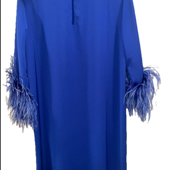 16Arlington Billie Dress Blue Feather Trim Midi Size 6 Cocktail Formal Party NWT - Picture 11 of 15
